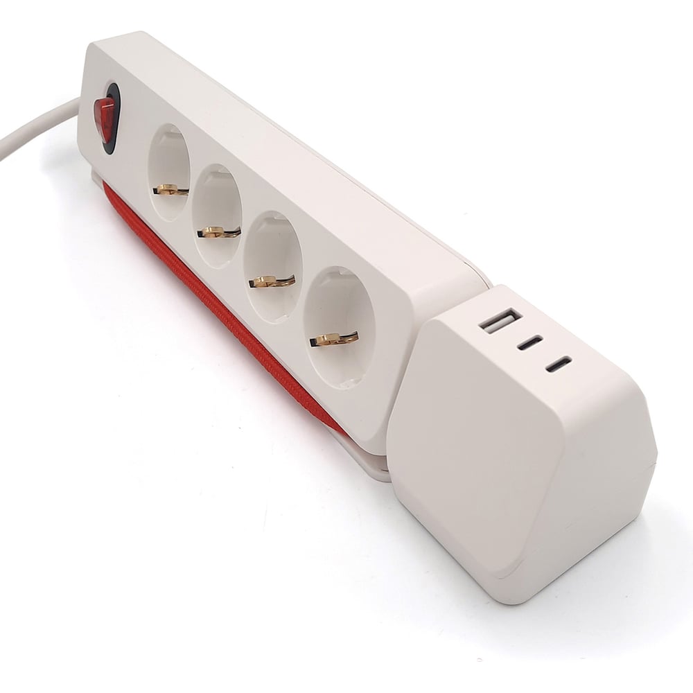 Изображение товара Удлинитель с 4 розетками Usb Type C заземлением выключателем белый 1284.4201