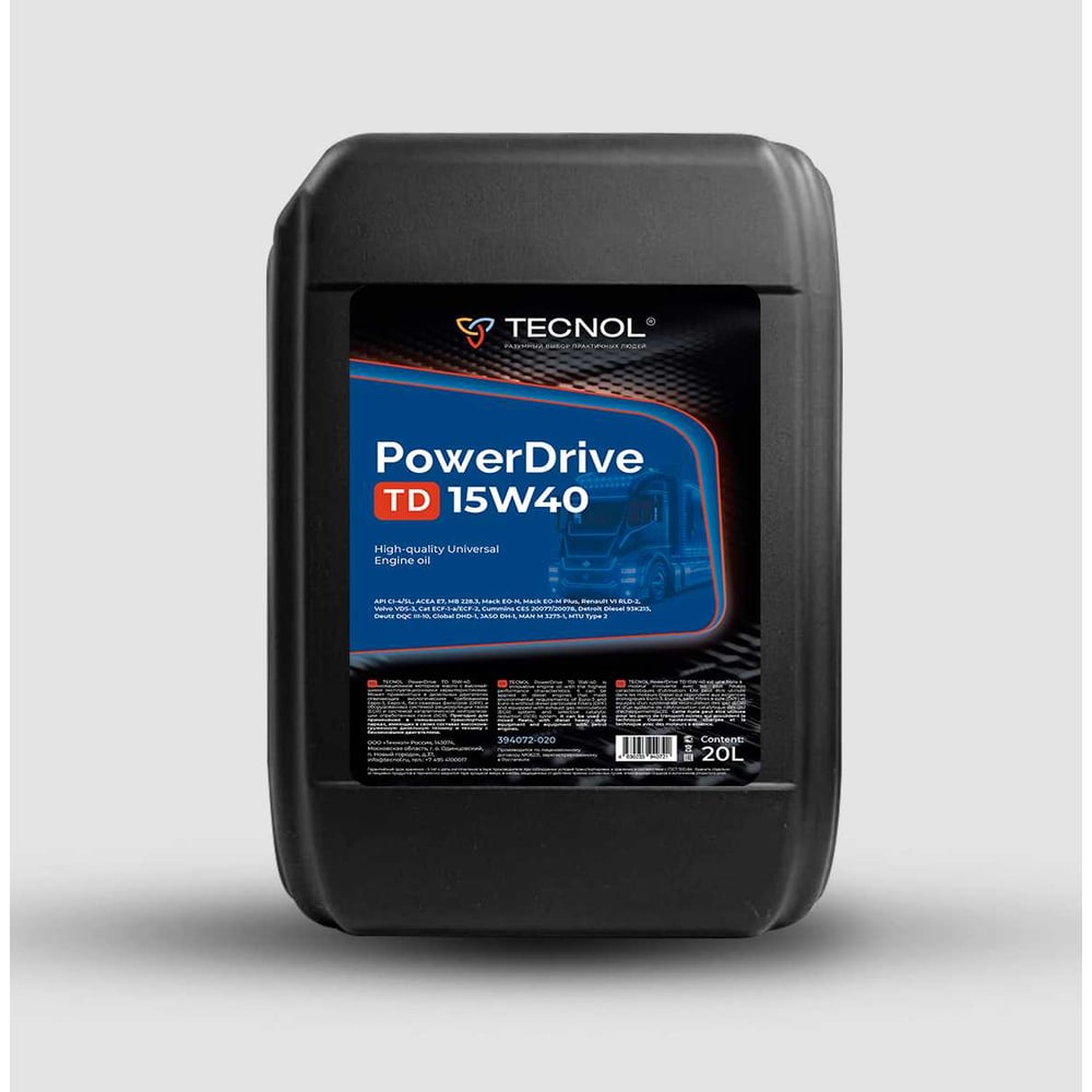 Изображение товара Моторное минеральное масло TECNOL powerdrive td 15w40 20л api ci-4/sl acea e7
