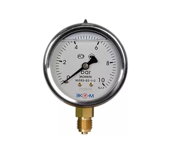Изображение товара Манометр экомера ЭКО-М мд93-63мм, 0..10мпа, g1/4, (гидрозаполненный) осевой МД93-63-G-10МПа-ОИ
