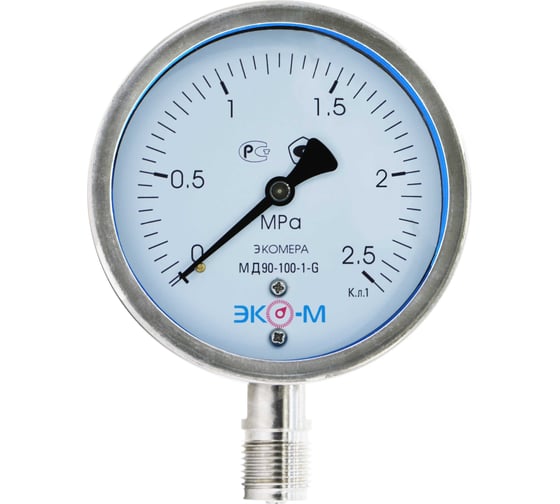 Изображение товара Манометр экомера ЭКО-М мд90-100мм, 0..2,5мпа, м20.1,5, гидрозаполненный МД90-100-М-2,5МПа