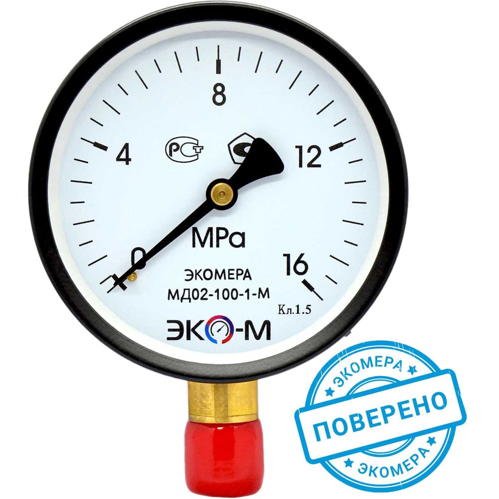 Изображение товара Манометр экомера ЭКО-М МД02 100мм давление до 16 МПа IP54