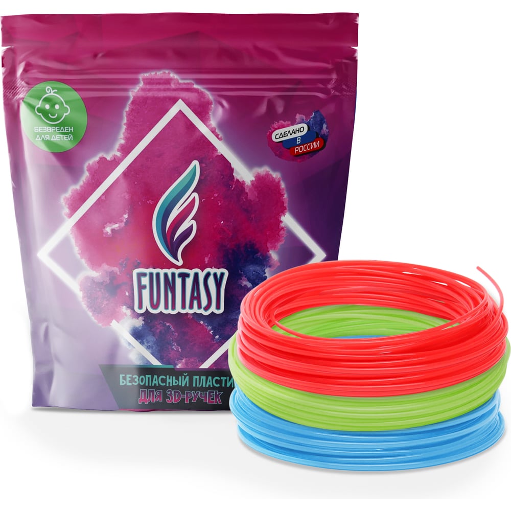Изображение товара Набор для 3д ручек Funtasy светящийся pla-пластик, 3 цвета по 10 метров PLAF-SET-3-10