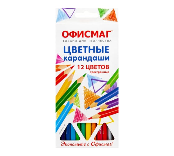 Изображение товара Карандаши цветные ОФИСМАГ 12 цветов, грифель мягкий 3 мм 181956