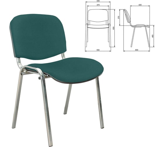 Изображение товара Стул для персонала и посетителей ОФИСМАГ Изо, хромированный каркас, ткань зеленая С-34 531142