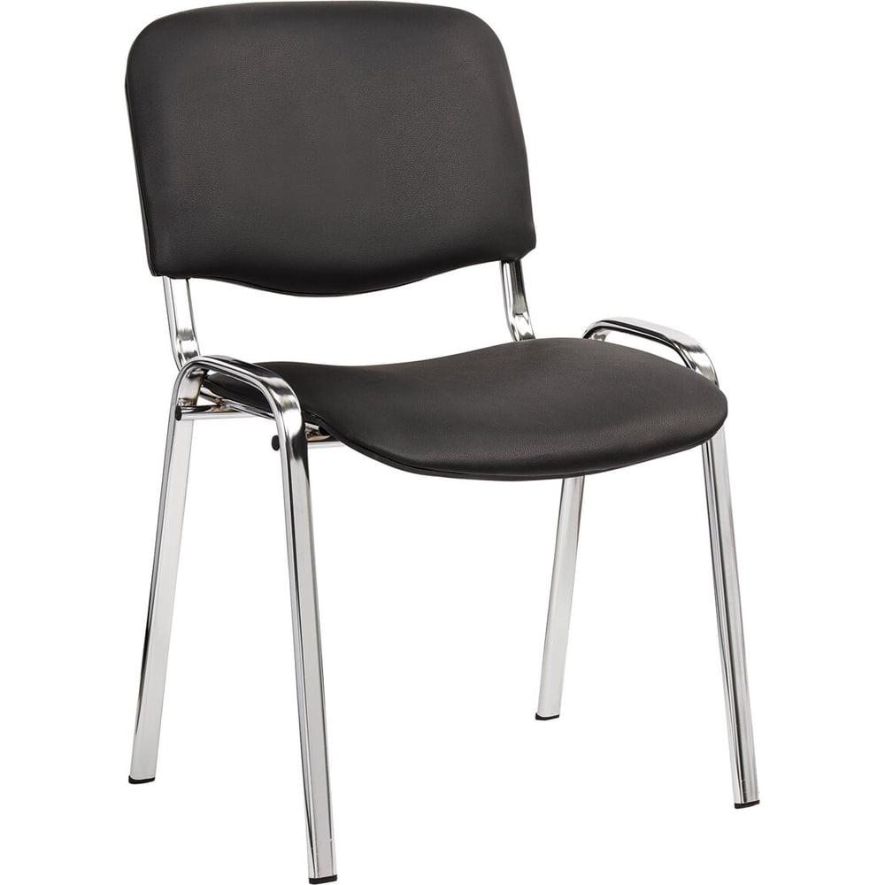 Изображение товара Стул офисный Изо для персонала и посетителей с хромированным каркасом и кожзамом черный