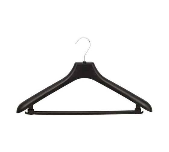 Изображение товара Вешалка-плечики ОФИСМАГ размер 48-50, пластик, анатомическая, перекладина, крючки для бретелей, черный С024/с044 601186