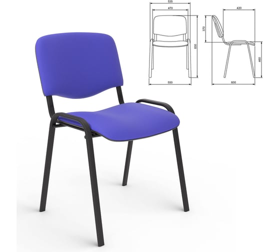 Изображение товара Стул для персонала и посетителей ОФИСМАГ Изо, черный каркас, ткань синяя, В-10/с-06 531145