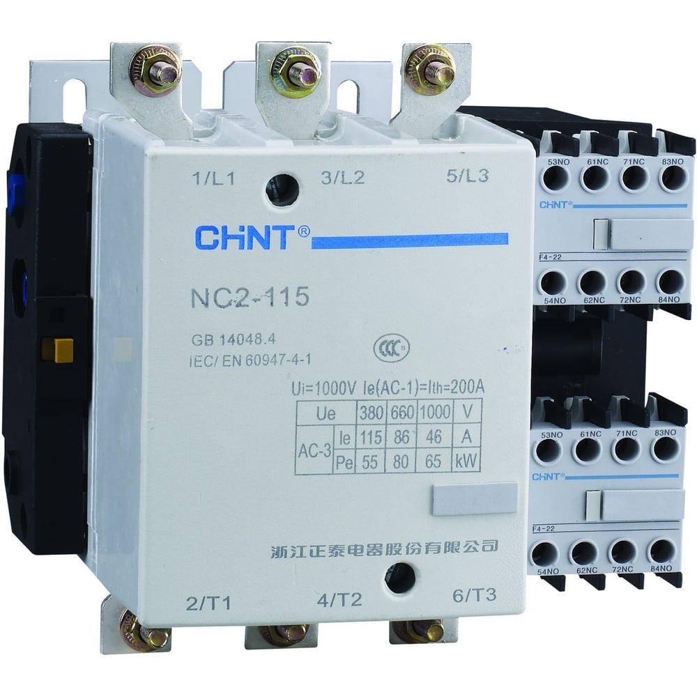 Изображение товара Контактор CHINT NC2-115 115А, катушка 220-240В AC, AC-3 (R) 671433