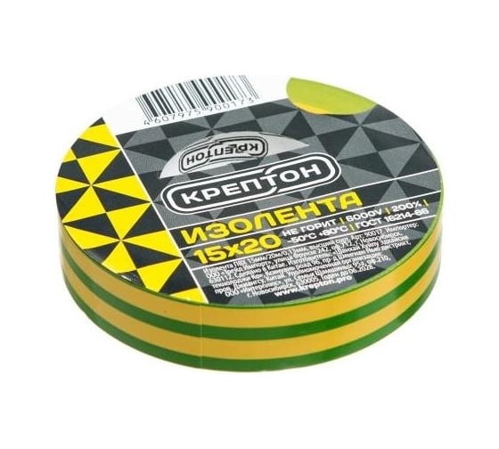 Изображение товара Изолента Крептон 15 мм, 20 м, желто-зеленая 90019