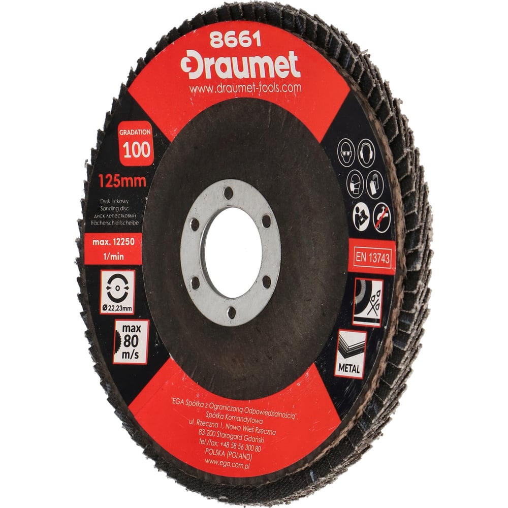 Изображение товара Диск лепестковый 125 мм P100 DRAUMET 8661 для шлифовки дерева и металла