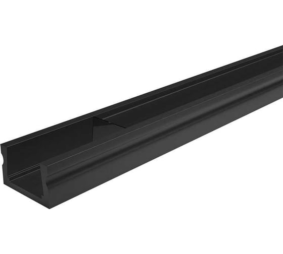 Изображение товара Алюминиевый накладной профиль Wolta для светодиодной ленты шириной 10 мм, черный матовый корпус с заглушкой и рассеиватель, 16x6 мм, длина 2 метра, WAP-S-16/6/2000-B