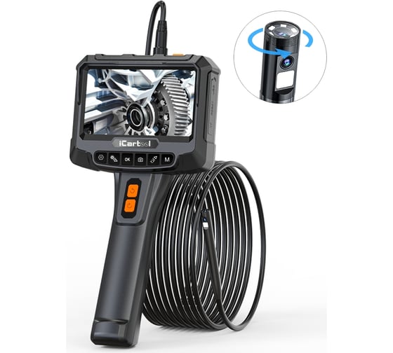Изображение товара Видеоэндоскоп промышленный iCarTool экран 5", 2 камеры,  2Мп, 1920x1080, 1м, 8 мм зонд, вращение камеры IC-VC700R