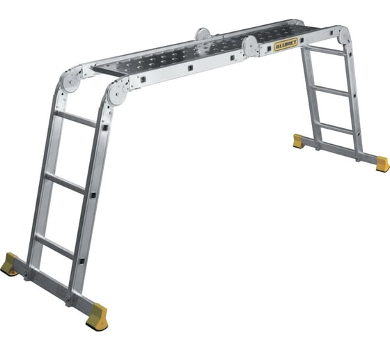 Изображение товара Лестница-трансформер Алюмет профессиональная четырехсекционная шарнирная с платформой 4х3 ступеней. Серия T 433 SP T433 SP