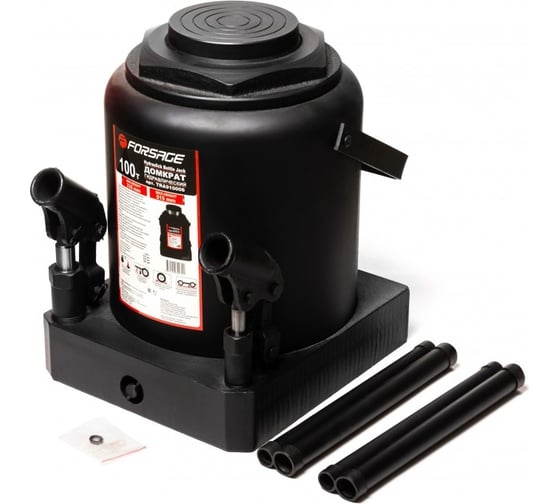 Изображение товара Домкрат бутылочный Forsage 100т + дополнительный ремкомплект (высота подхвата - 335мм, высота подъема - 515мм, ход штока - 180мм)т F-TRA910006(28069)