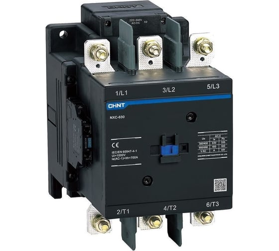 Изображение товара Контактор CHINT NXC-630 630А кат. 220-240В AC/DC 2НО+2НЗ AC-3 (R) 836563