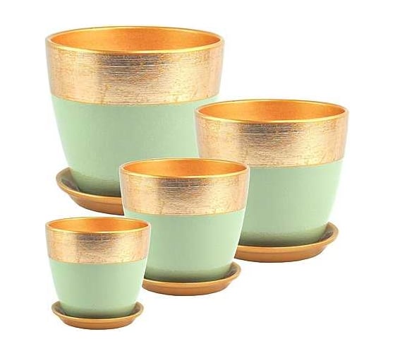 Изображение товара Комплект из четырех горшков Сады Аурики Паталь, Бутон, Валенсия, Малахит, керамика, диаметр 12, 15, 18, 21 см РС121 067072