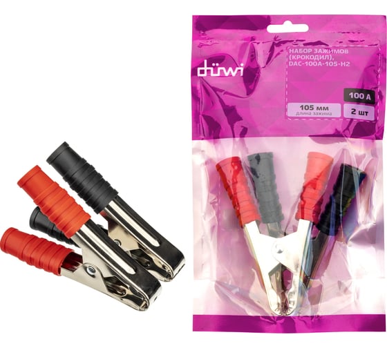 Изображение товара Зажим (крокодил), duwi DAC-100A-105-H2, черный/красный, 2шт, 24214 1