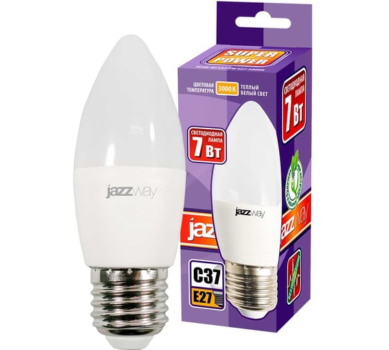 Изображение товара Светодиодная лампа Jazzway PLED-SP 7Вт C37 свеча 5000К холодный белый E27 560лм 230В/50Гц 1027849-2