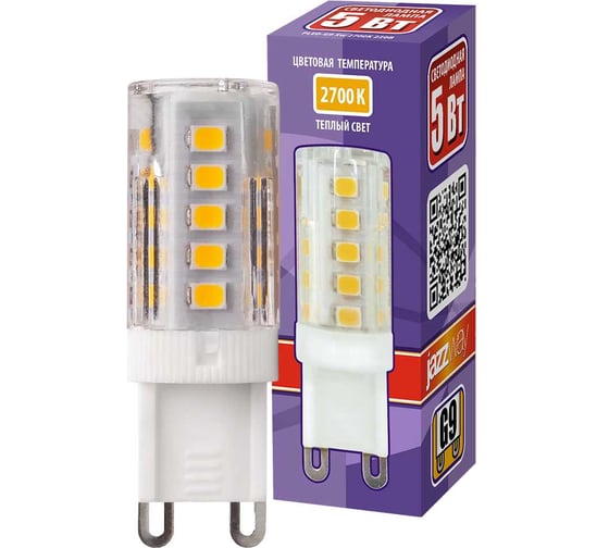 Изображение товара Светодиодная лампа Jazzway PLED-G9 5Вт капсульная 2700К теплый белый G9 320лм 175-240В пластик d16х50мм 1032102B