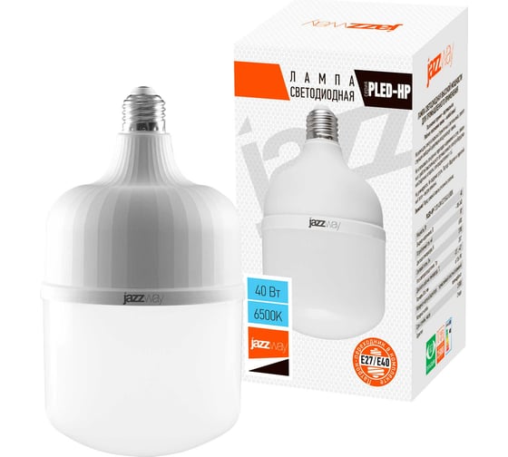 Изображение товара Светодиодная лампа Jazzway высокомощная PLED-HP-T120 40Вт 6500К холодный белый E27/E40 (переходник в комплекте) 3700лм 220В/50Гц 1038944A