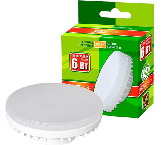 Изображение товара Светодиодная лампа Jazzway PLED-ECO 6Вт таблетка матовая 3000К теплый белый GX53 460лм 230В/50Гц D75х26мм 2851987