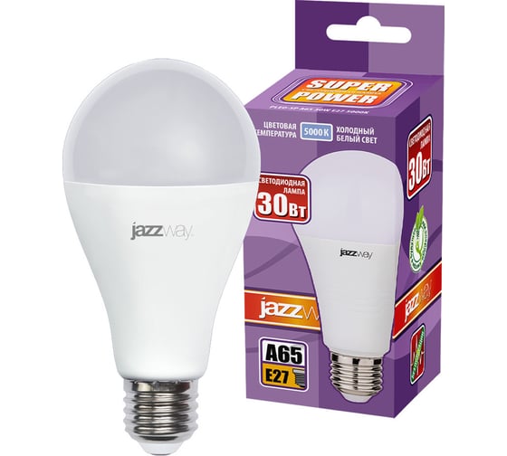 Изображение товара Светодиодная лампа Jazzway PLED-SP 30Вт A65 5000К холодный белый E27 2600лм 230В/50Гц 5019720