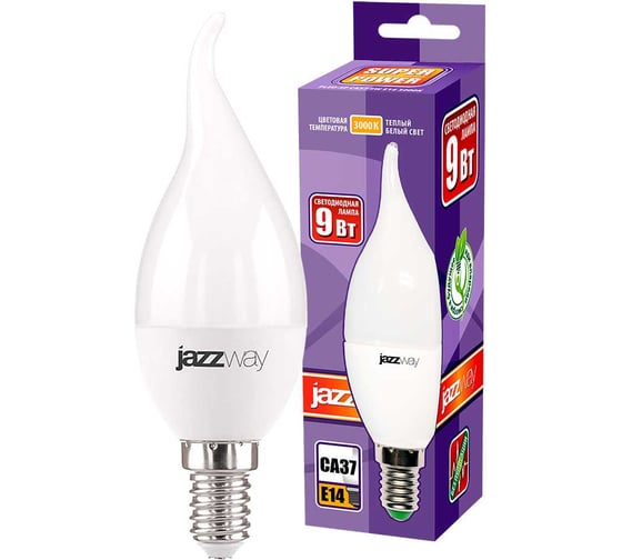 Изображение товара Светодиодная лампа Jazzway PLED-SP 9Вт CA37 свеча на ветру 3000К теплый белый E14 820лм 230В/50Гц 2859518A