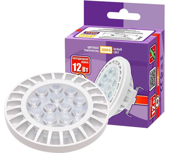 Изображение товара Светодиодная лампа Jazzway PLED-AR111 12Вт таблетка 3000К теплый белый G53 960лм 185-265В 1036155