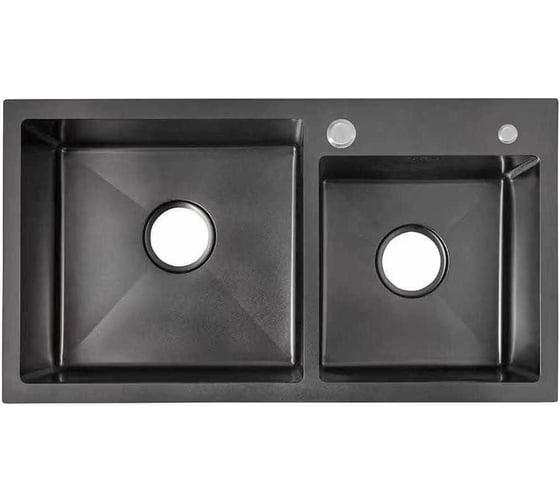 Изображение товара Мойка двойная AKS толщина до 3.2 мм, 780х430 мм, черная сталь, дозатор, крепления 93981