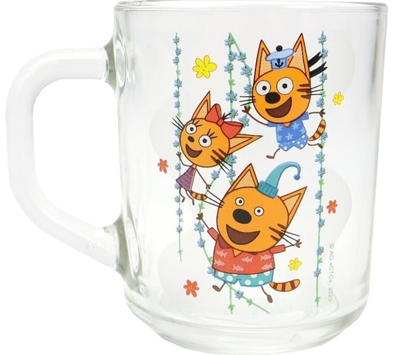 Изображение товара Кружка ND Play три кота, цветы, маленькая, 230 мл, стекло 309628