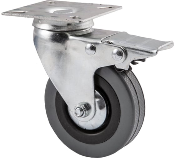 Изображение товара Колесо с площадкой AKS диаметр 75 мм, с тормозом, серая резина 68152