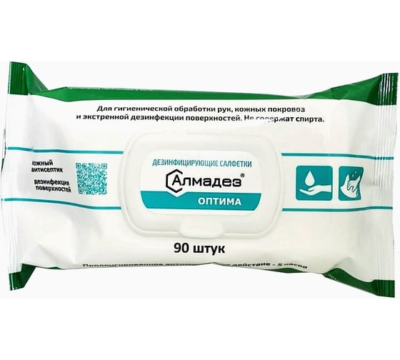 Изображение товара Салфетки влажные бесспиртовые ООО "Базовая Дезинфекция" Алмадез-Оптима № 90 (160-135 мм) флоупак САЛ-В-52