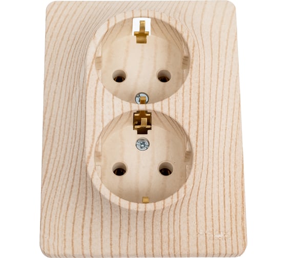 Изображение товара Розетка двойная Systeme Electric Glossa сосна с заземлением, 16а, в сборе GSL001524