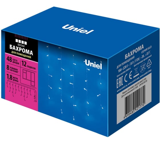 Изображение товара Светодиодная бахрома Uniel ULD-B1805-048/DTA WHITE IP20 с контроллером, 1,8 м UL-00005275