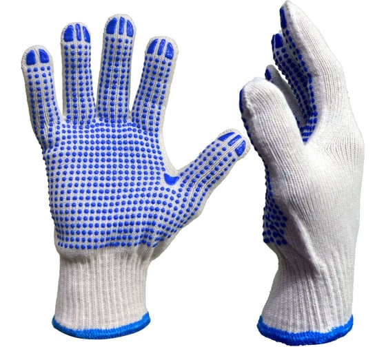 Изображение товара Трикотажные перчатки ARCTICUS х/б с п/э белый, с ПВХ точкой синей, 10G, 64 гр, 11 размер, 12 пар арт. 7100 ARC-1112