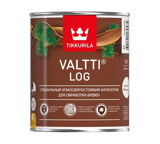 Изображение товара Антисептик Tikkurila VALTTI LOG специальный для бревен, атмосферостойкий, палисандр 0,9л  51999 700010357