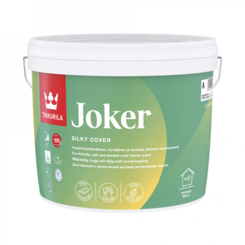 фото Краска tikkurila joker гипоаллергенная для интерьеров, матовая, база a 2,7л 87860010130