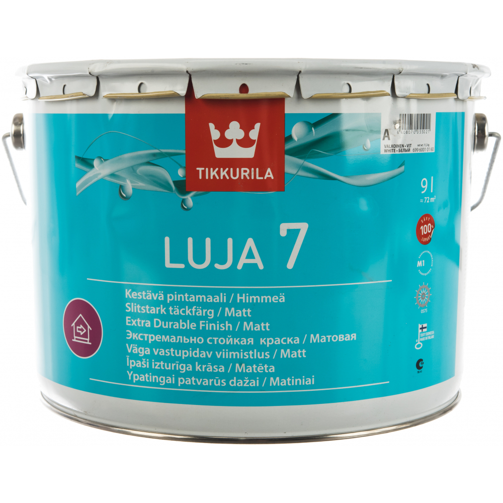 фото Краска tikkurila luja 7 антигрибковая для влажных помещений, матовая, база a 9л 69960010160