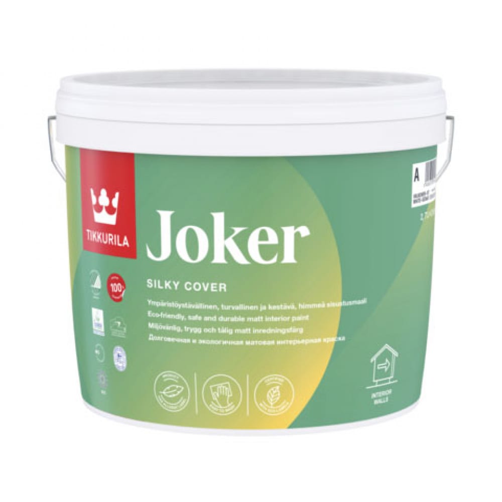 фото Краска tikkurila joker гипоаллергенная для интерьеров, матовая, база a 9л 87860010160