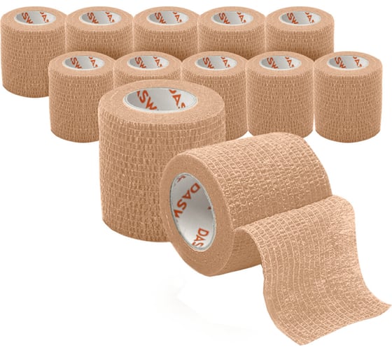 Изображение товара Бинт эластичный бандажный DASWERK защитный самофиксирующийся, 4,5 м х 5 см, 12 рулонов, бежевый 680042