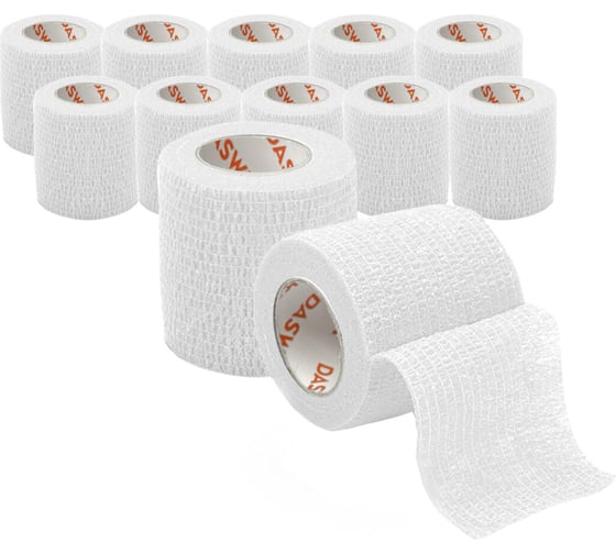 Изображение товара Бинт эластичный бандажный DASWERK защитный самофиксирующийся, 4,5 м х 5 см, 12 рулонов, белый 680040