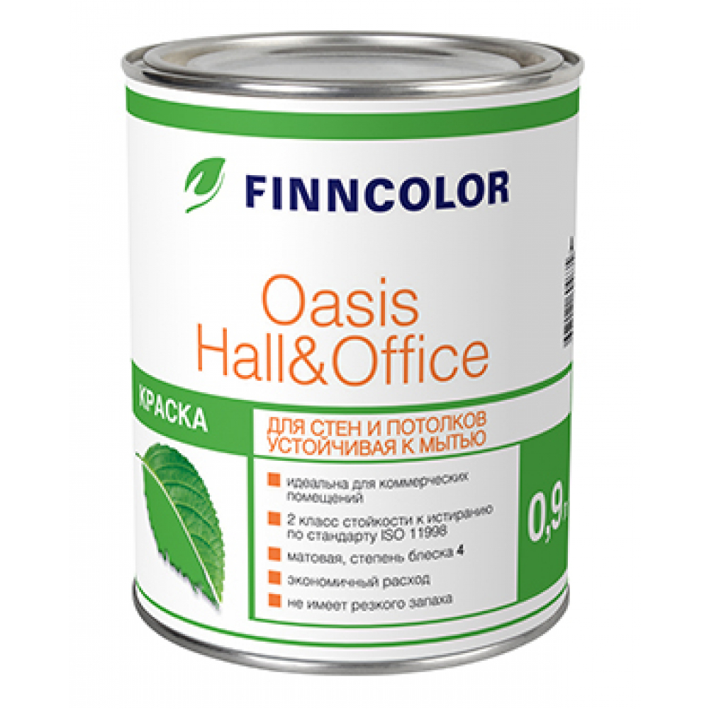 фото Краска для стен и потолков finncolor oasis hall&office 4 устойчивая к мытью, матовая, база a 0,9л 700001266