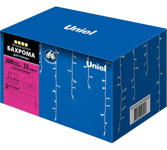 Изображение товара Светодиодная бахрома Uniel ULD-B3010-200/SWK WARM WHITE IP67 3м, соединяемая UL-00003679