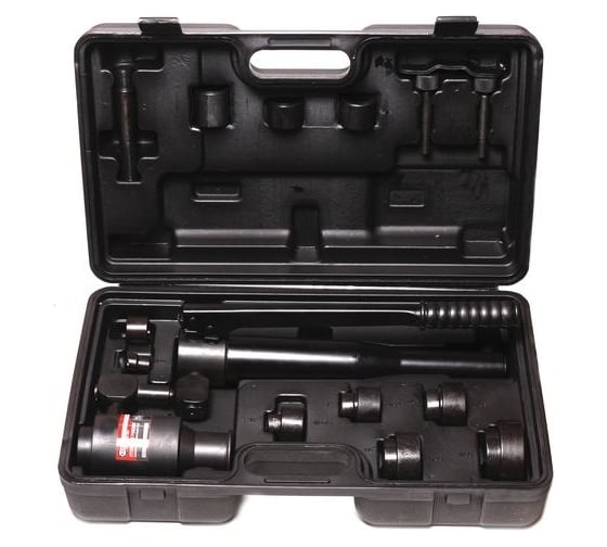 Изображение товара Гидравлический ручной пробойник Forcekraft с карданным присоединением, 11 т, диаметр 22, 27.5, 34, 43, 49, 60 мм; сталь -1.6 мм; медь/алюминий -3.2 мм, ход штока - 22 мм, в кейсе FK-71002C(27924)