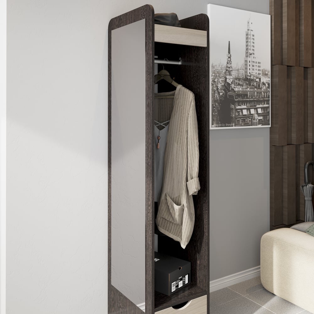 Изображение товара Вешалка комбинированная ТриЯ Лайт венге цаво/дуб гарден напольная с зеркалом и колесами