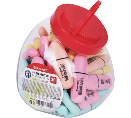 Изображение товара Текстовыделитель мини BRAUBERG, Pastel Mini, ассорти, линия 1-5 мм 50 шт 152432