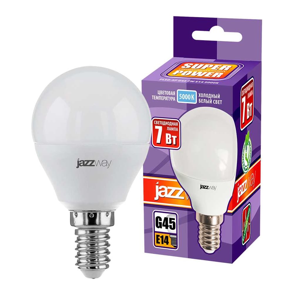Изображение товара Светодиодная лампа Jazzway PLED-SP 7Вт G45 шар 5000К холодный белый E14 560лм 230В/50Гц 1027870-2