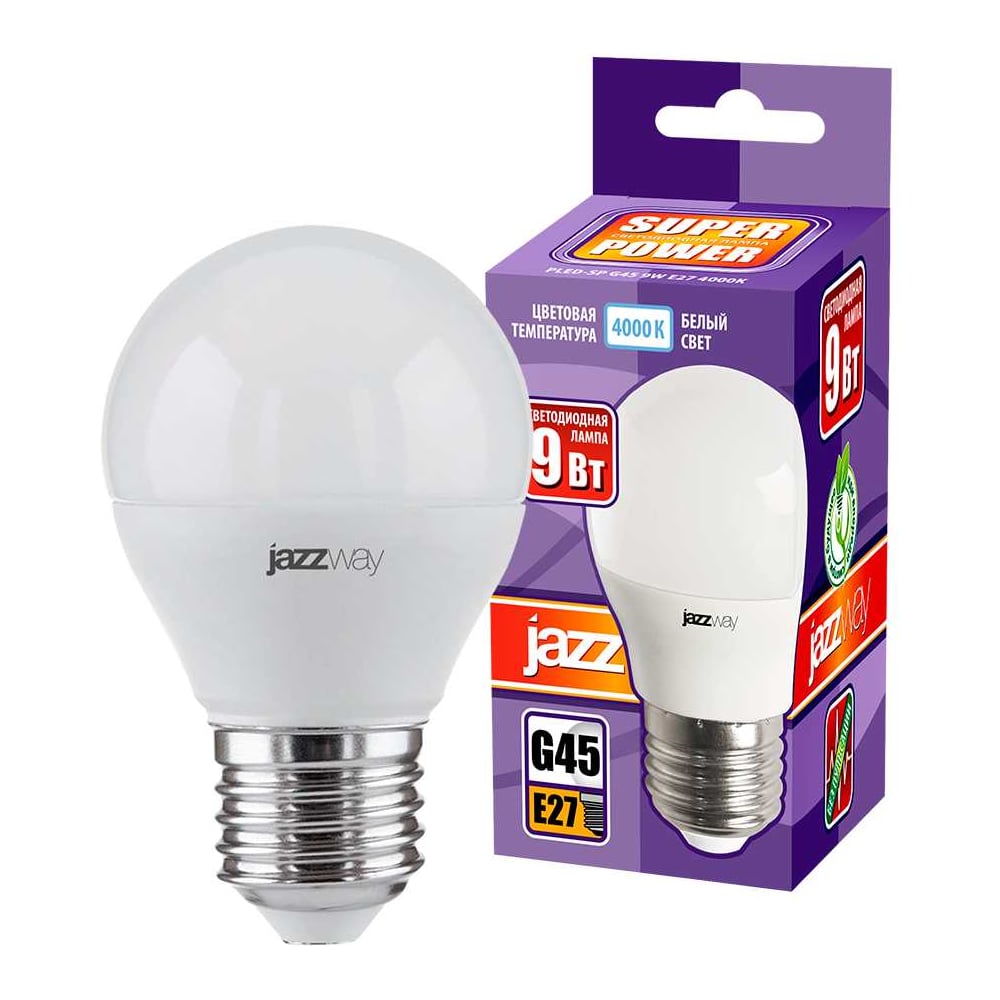 Изображение товара Светодиодная лампа Jazzway PLED-SP 9Вт G45 шар нейтральный белый E27 820лм 220В
