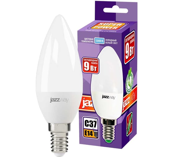 Изображение товара Светодиодная лампа Jazzway PLED-SP 9Вт C37 свеча 3000К теплый белый E27 820лм 230В/50Гц 5001923A
