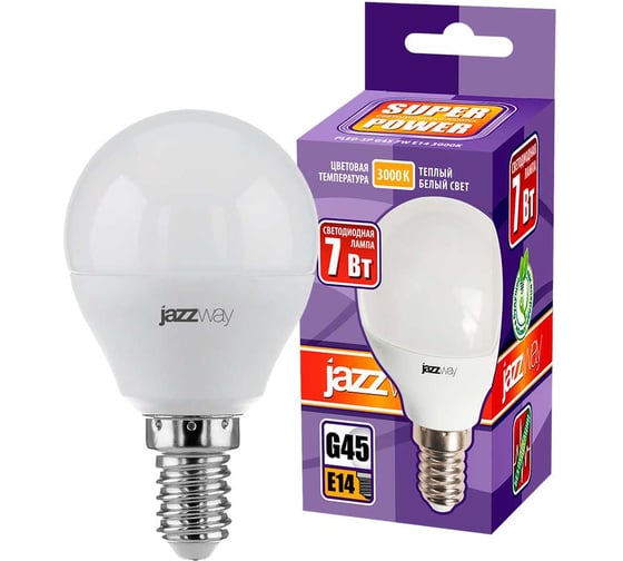 Изображение товара Светодиодная лампа Jazzway PLED-SP 7Вт G45 шар 3000К теплый белый E14 560лм 230В/50Гц 1027856-2